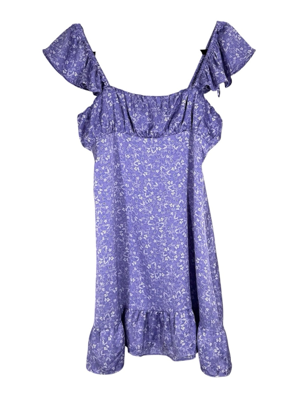 Zara Lilac Floral Milkmaid Mini Dress Babydoll Satin Ruffle Cottagecore Medium